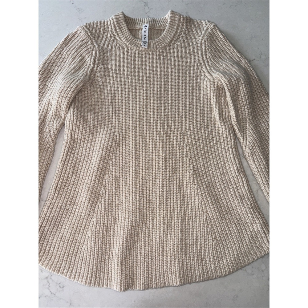 Athleta Sierra Crew‎ Neck Womens S Sweater Pullover Chunky Knit Fisherman Beige